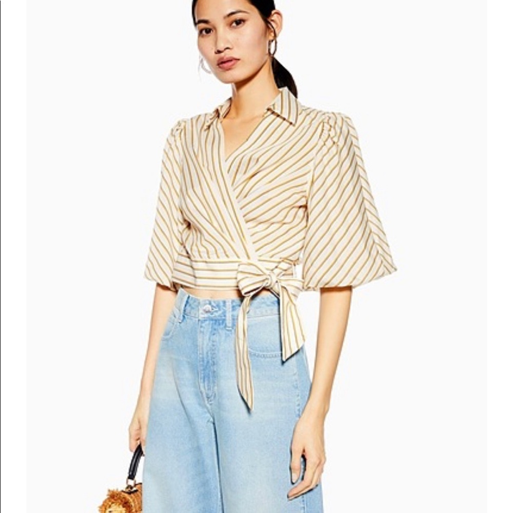Top Shop Stripe wrap blouse